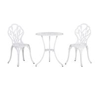 Outsunny Garden Bistro Set for 2, Outdoor Aluminium Garden Table and Chairs with Umbrella Hole for Balcony, White Aosom UK