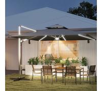 Outsunny Garden Cantilever Parasol, Patio Umbrella W/ Solar Led Lights, Grey
