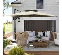 Outsunny Cantilever Parasol 2.5m - Double Top, Crank Tilt, Fillable Weighted Base, Light Grey