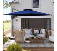 Outsunny Garden Cantilever Parasol W/ Weighted Base Tilt Crank Dark Blue