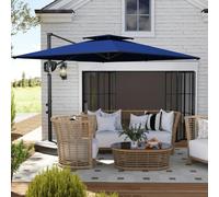 Outsunny Garden Cantilever Parasol w/ Weighted Base Tilt Crank Dark Blue - Blue - 247cm x 247cm x 268cm