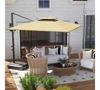 Outsunny Garden Cantilever Parasol w/ Weighted Base Tilt Crank Khaki, Brown