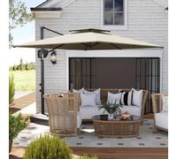 Outsunny Garden Cantilever Parasol w/ Weighted Base Tilt Crank Light Grey