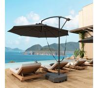 Outsunny Garden Cantilever Parasol 3m - Round Umbrella, Fillable Base up to 90kg, Crank & Tilt, Grey