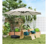 Outsunny Garden Cantilever Parasol - Cover, Weighted Base & Wind Strap, Brown/Cream, 294x294x251cm