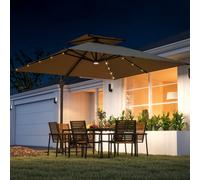 Outsunny 3.5m Aluminium Cantilever Parasol w/ LED Lights Crank Tilt UV50+ Khaki, Brown