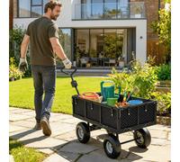 Outsunny Garden Trolley Cart, Heavy Duty Festival Trolley with Removable Liner, Quick-Release Sides, 10" Pneumatic Wheels, 180° Rotating Handle, 300kg Capacity, Black