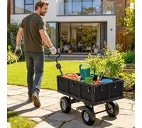 Outsunny Garden Cart With Removable Liner, Quick-Release Sides, Black