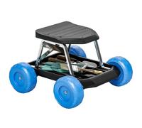 Outsunny Garden Cart with Wheels, Garden Stool Trolley with Tool Tray, Rolling Garden Seat for Planting, Weeding, Blue