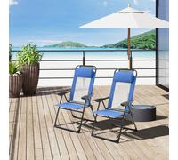 Outsunny Garden Chairs Set of 2 Folding Camping Chair Recliners, Blue