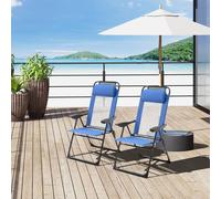 Outsunny Garden Chairs Set of 2 Folding Camping Chair Recliners, Blue