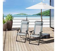 Outsunny Set Of 2 Metal Portable Folding Recliner W/ Adjustable Backrest, Grey