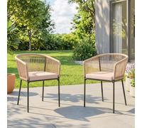 Outsunny Garden Chairs Set of 2, Rattan Dining Chairs with Cushions, Natural