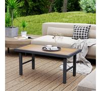 Outsunny Metal Garden Coffee Table - SPC Woodgrain Top - Brown Wood Effect 100x53x46cm