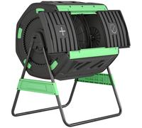 Outsunny Garden Compost Bin, 200L Dual Chamber Tumbling Composter with Adjustable Vents, BPA Free Compost Tumbler, Green