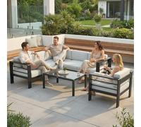 Outsunny Garden Corner Sofa Set, Garden Furniture Set with Coffee Table - Aluminium, polyester, tempered glass - 5-piece modular - Sofa: 130x70x62.5 cm, Chair: 81x70x62.5 cm, Table: 96x60x41 cm