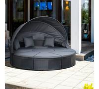 Outsunny Garden Daybed w/ Cushioned Round Sofa Bed Conversation Furnitur Set