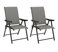 Outsunny 2PCS Folding Chair w/ Breathable Mesh Fabric Seat, Black and Grey