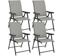 Outsunny Garden Dining Chairs Set of 4, Folding Garden Chairs with All Weather Texteline Back and Seat, Outdoor Dining Chair with Armrests, Steel Frame for Terrace Balcony, Black and Grey