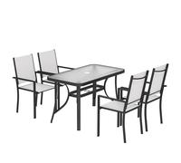 Outsunny Garden Dining Set for 4 with Umbrella Hole, Stackable Chairs and Rectangular Glass-Top Outdoor Table, Light Grey