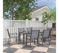 Outsunny 7 PCs Garden Dining Set, Wood-plastic Composite Table & 6 Chairs, Grey, Grey