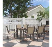 Outsunny 7 Pcs Garden Dining Set, Wood-plastic Composite Table & 6 Chairs, Khaki, Brown