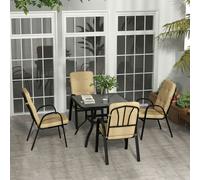 Outsunny Garden Dining Set, Glass Table w/ Umbrella Hole Beige - Beige - Steel, Texteline, Polyester - 88cmx88cmx71cm