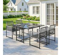 OUTSUNNY Garden Dining Set, Outdoor Table & Chairs with Foldable Backrest in Light Grey | Size: 120 cm Outsunny Light Grey 120 cm