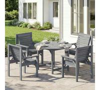 Outsunny Garden Dining Set, Round Table and Chairs w/ Parasol Hole - Fir Wood - Table and 4 chairs - Grey Embossed Finish
