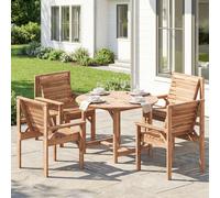 Outsunny Garden Dining Set, Round Table and Chairs w/ Parasol Hole - Fir Wood - Table and 4 chairs - Natural Wood