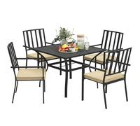 Outsunny Garden Dining Set w/ 4 Stackable Cushioned Chairs and Metal Top Table