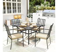 Outsunny Garden Dining Set – 4 Stackable Cushioned Chairs & Metal-Top Table – Black