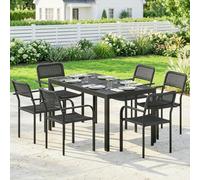 Outsunny Garden Dining Set with Umbrella Hole for 6 People, Black - Steel, PP plastic - 7-piece set - Table: 150 x 80 x 74 cm; Chair: 55 x 60 x 83 cm
