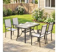 OUTSUNNY Garden Dining Set with Umbrella Hole, Stackable Chairs, Light Grey | Size: 120 Outsunny Light Grey 120