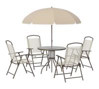Outsunny Garden Dining Table and Chairs, Outdoor Furniture Folding Chairs, Table and Parasol 6pc