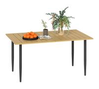 Outsunny Garden Dining Table for 6 Person, Rectangle Outdoor Coffee Table with 5 cm Parasol Hole, Slatted Tabletop and Steel Frame for Patio Balcony, Brown Brown