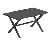 Outsunny Garden Dining Table for 6, Rectangular Outdoor Table with Wood Effect HDPE Top, X-Shaped Metal Legs, Black
