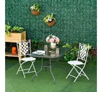 Outsunny Garden Dining Table Glass Top Metal Frame With Parasol Hole In Grey Grey
