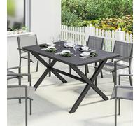 Outsunny Garden Dining Table, Outdoor Table for 6, Wood Effect Top, Black - 1 - 150 x 90 x 74 cm - 90