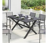 OUTSUNNY Garden Dining Table, Outdoor Table for 6, Wood Effect Top, Black | Size: 150 cm x 90 cm Outsunny Black 150 cm x 90 cm