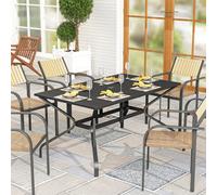 OUTSUNNY Garden Dining Table with Steel Frame & Slatted Top in Black Outsunny Black