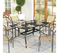 Outsunny Garden Dining Table with Steel Frame and Slatted Top for Balcony Black