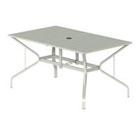 Outsunny Garden Dining Table With Steel Frame And Slatted Top, Light Grey