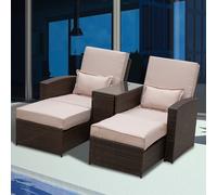 Outsunny Garden Double Rattan Sun Lounger Sofa Recliner Wicker Patio Brown