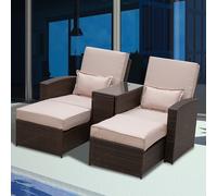 Outsunny Outdoor Garden Rattan Companion Sofa Chair & Stool Lounger Recliner Love Sunbed Daybed Patio Wicker Weave Furniture Set Brown Aosom UK