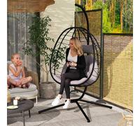 Outsunny Garden Egg Chair Outdoor Hanging Swing Chair, Folding Basket, Grey Grey