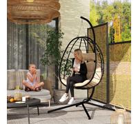 Outsunny Garden Egg Chair Outdoor Hanging Swing Chair, Folding Basket In Brown Brown