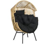 Outsunny Garden Egg Chair with 14cm Thick Seat Cushion, PE Rattan Leisure Chair with Comfortable Headrest, Adjustable Feet, Steel Frame, Sand Brown