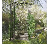 Outsunny Garden Outdoor Entrance Arch with Door Outdoor Patio Decoration for Rose Trellis Arbour Climbing Plant 131L x 49W x 200Hcm
