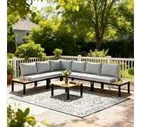 Outsunny Garden Furniture Set, 6 Piece Corner Sofa Set with Coffee Table - Steel, Polyester - Light Grey - 6-piece modular set